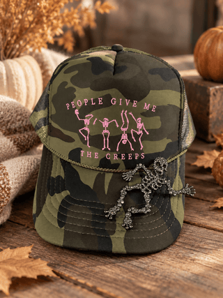 SOUTHERN BLISS People Give Me the Creeps Skelly Full Camo Trucker - 260 Fashion Accessories - The Farmhouse
