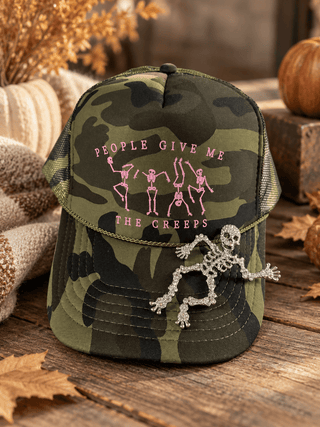 SOUTHERN BLISS People Give Me the Creeps Skelly Full Camo Trucker - 260 Fashion Accessories - The Farmhouse
