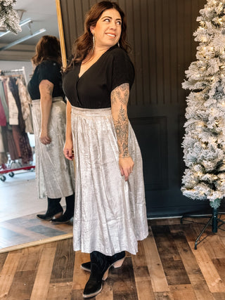 Sparkling Sleigh Holiday Christmas Midi Skirt, Champagne - The Farmhouse