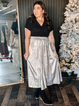 Sparkling Sleigh Holiday Christmas Midi Skirt, Champagne - The Farmhouse