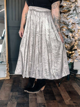 Sparkling Sleigh Holiday Christmas Midi Skirt, Champagne - The Farmhouse