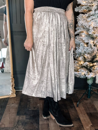 Sparkling Sleigh Holiday Christmas Midi Skirt, Champagne - The Farmhouse