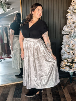 Sparkling Sleigh Holiday Christmas Midi Skirt, Champagne - The Farmhouse