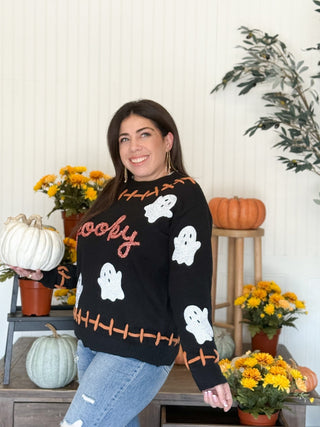 Spooky Ghosts Halloween Sequin Sweater - 140 Sweatshirts + Sweaters - The Farmhouse