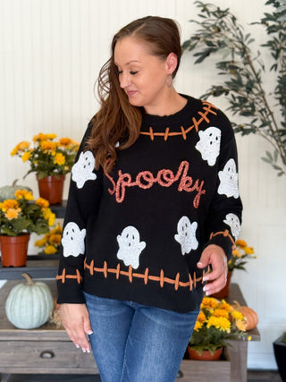 Spooky Ghosts Halloween Sequin Sweater - 140 Sweatshirts + Sweaters - The Farmhouse