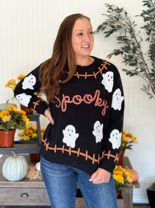Spooky Ghosts Halloween Sequin Sweater - 140 Sweatshirts + Sweaters - The Farmhouse