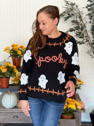 Spooky Ghosts Halloween Sequin Sweater - 140 Sweatshirts + Sweaters - The Farmhouse