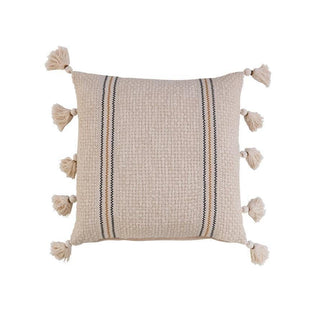 Square Woven Cotton Pillow w/ Embroidery & Tassels - The Farmhouse