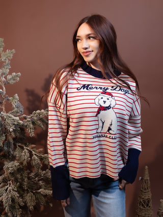 Styled view of red Merry Mutt Christmas sweater