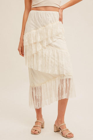 Starlit Embrace Asymmetrical Tiered Lace Skirt - The Farmhouse