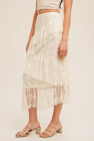 Starlit Embrace Asymmetrical Tiered Lace Skirt - The Farmhouse