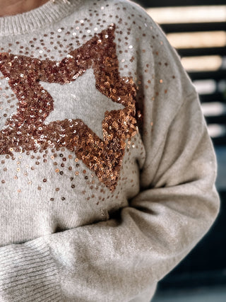 Starlit Sparkle Ugly Christmas Sequin Sweater, Natural - The Farmhouse