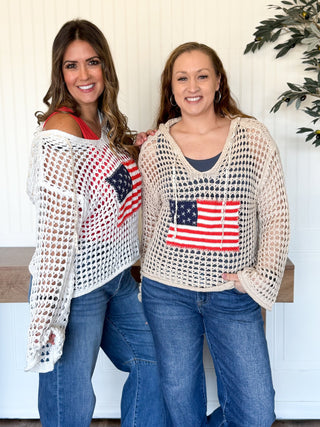 Stars & Stripes Lightweight Hoodie, Beige - 140 Sweatshirts + Sweaters - The Farmhouse
