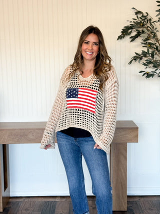 Stars & Stripes Lightweight Hoodie, Beige - 140 Sweatshirts + Sweaters - The Farmhouse