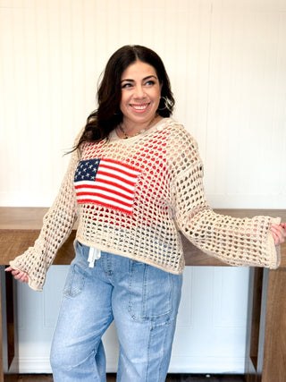 Stars & Stripes Lightweight Hoodie, Beige - 140 Sweatshirts + Sweaters - The Farmhouse