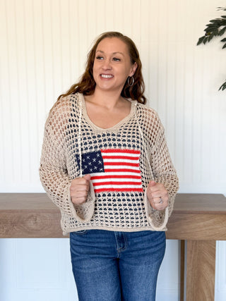 Stars & Stripes Lightweight Hoodie, Beige - 140 Sweatshirts + Sweaters - The Farmhouse