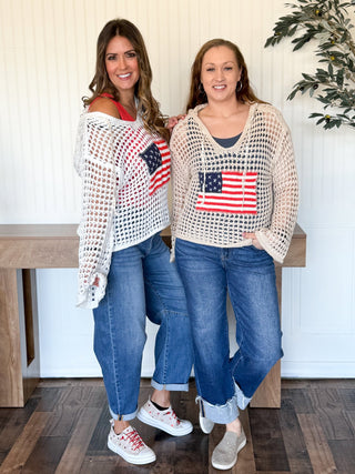 Stars & Stripes Lightweight Hoodie, Beige - 140 Sweatshirts + Sweaters - The Farmhouse