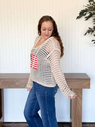 Stars & Stripes Lightweight Hoodie, Beige - 140 Sweatshirts + Sweaters - The Farmhouse