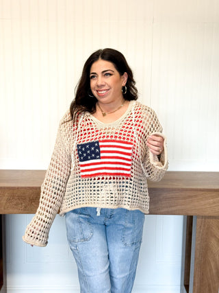 Stars & Stripes Lightweight Hoodie, Beige - 140 Sweatshirts + Sweaters - The Farmhouse