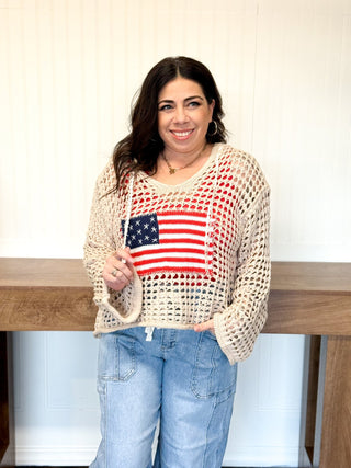Stars & Stripes Lightweight Hoodie, Beige - 140 Sweatshirts + Sweaters - The Farmhouse