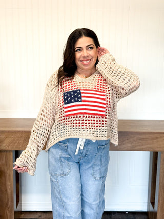 Stars & Stripes Lightweight Hoodie, Beige - 140 Sweatshirts + Sweaters - The Farmhouse