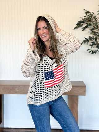 Stars & Stripes Lightweight Hoodie, Beige - 140 Sweatshirts + Sweaters - The Farmhouse