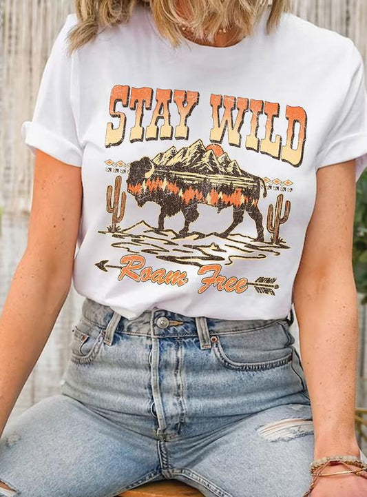 Stay Wild Roam Free Cotton Graphic Tee - The Farmhouse