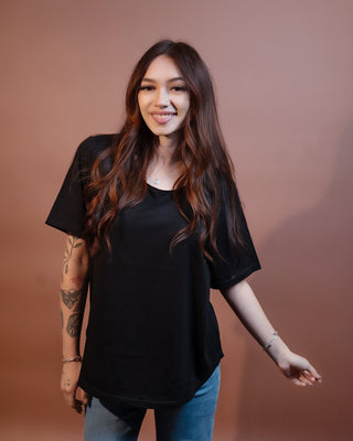 Stitch & Co black short sleeve knit top, Homestead style
