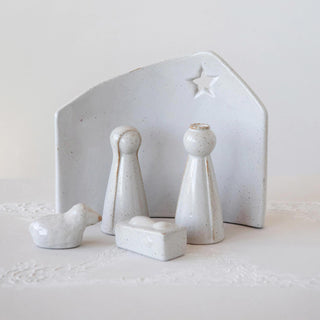 Stoneware Nativity with Glaze - Set of 5 - The Farmhouse