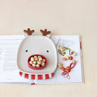 Stoneware Reindeer Shaped Platter with Dish - The Farmhouse