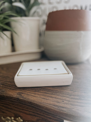 Stoneware Soap Dish W/Removable Tray - White - The Farmhouse