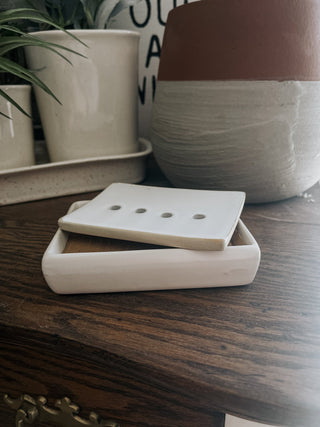 Stoneware Soap Dish W/Removable Tray - White - The Farmhouse