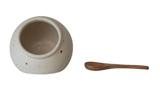Stoneware Spice Jar W/ Mango Wood Spoon - The Farmhouse