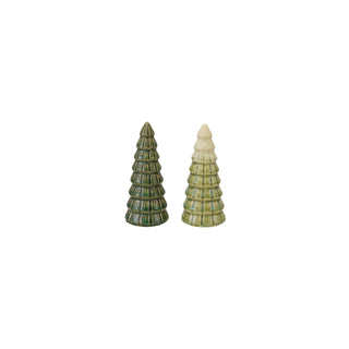 Small stoneware Christmas tree with reactive glaze and tiered silhouette
