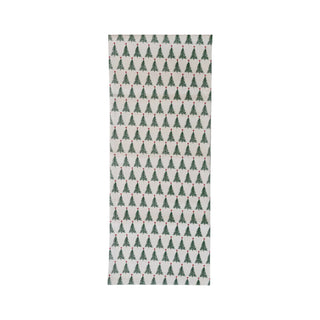 Stonewashed cotton table runner with green and red Christmas tree print