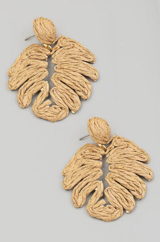 Straw Monstera Leaf Drop Earrings - Tan - The Farmhouse