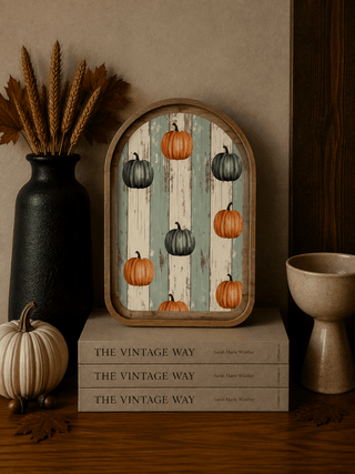 Stripe Pumpkin Pattern Arch Framed Art 8.25x11" - 420 Home Decor - The Farmhouse