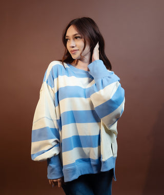 Striped Colorblock Terry Pocket Sweatshirt, Blue & White - 140 Sweatshirts + Sweaters - The Farmhouse