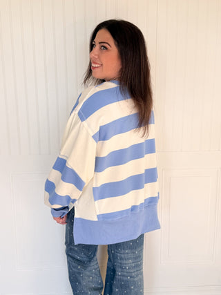 Striped Colorblock Terry Pocket Sweatshirt, Blue & White - 140 Sweatshirts + Sweaters - The Farmhouse