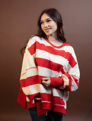 Striped Colorblock Terry Pocket Sweatshirt, Red & White - 140 Sweatshirts + Sweaters - The Farmhouse