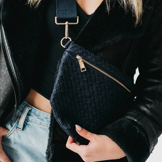 Suede Westlyn Woven Bum Bag, Navy