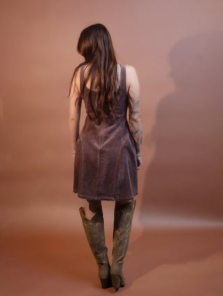 Back view of Sunday Edition washed corduroy drop-waist mini dress with square neckline