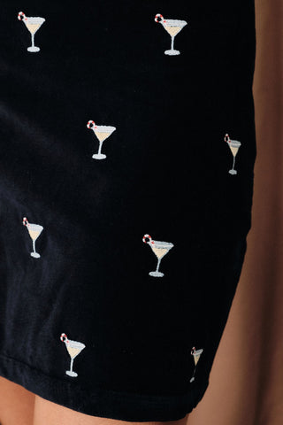 Styled view of Merry Martini velvet mini skirt