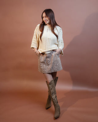 Back view of Sunday Edition reindeer print A-line skirt