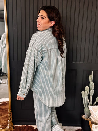 Sundown Oversized Striped Denim Shacket - The Farmhouse