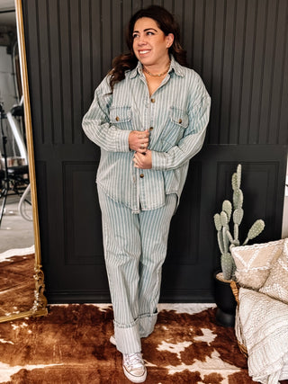 Sundown Oversized Striped Denim Shacket - The Farmhouse