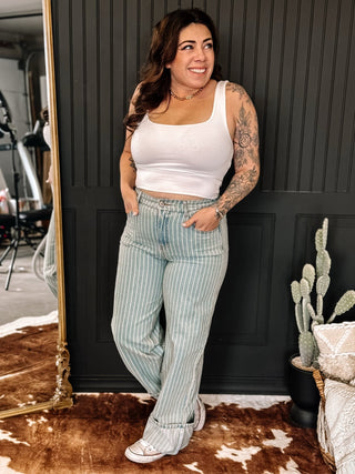 Sundown Striped Wide - Leg Denim Pants - The Farmhouse