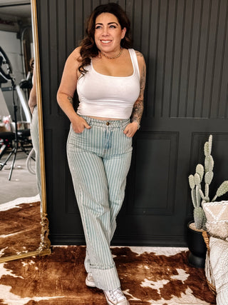 Sundown Striped Wide - Leg Denim Pants - The Farmhouse