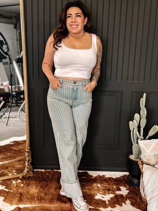 Sundown Striped Wide - Leg Denim Pants - The Farmhouse