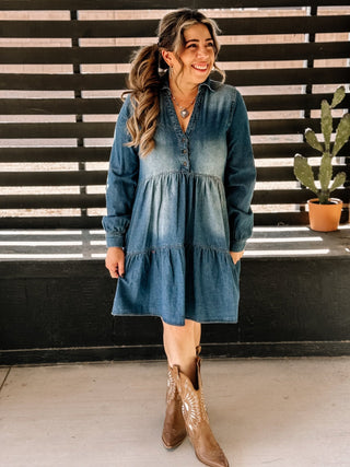 Sundown Western Boho Mini Dress, Denim - The Farmhouse